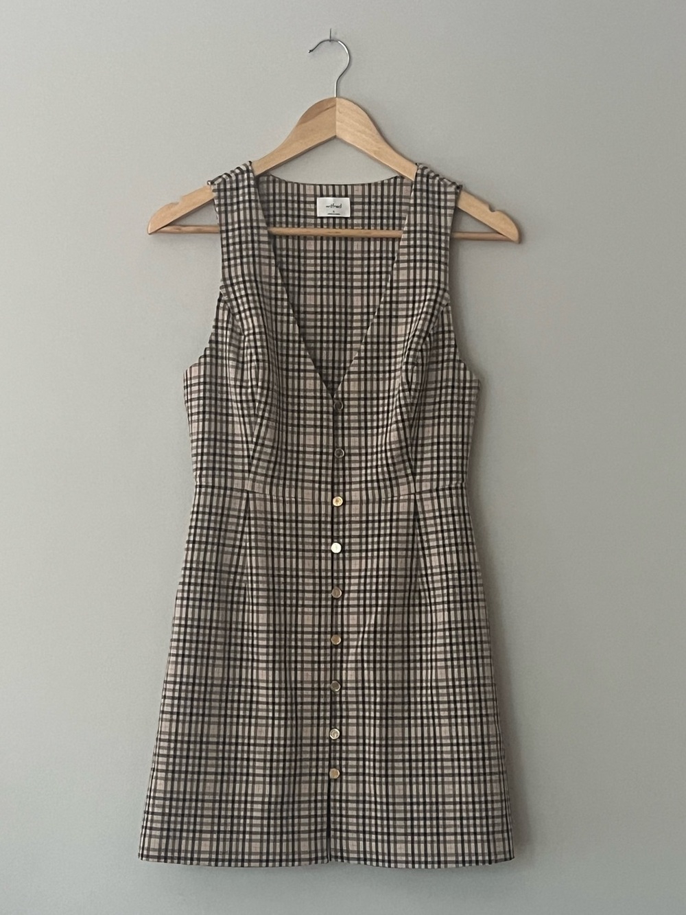 Aritzia Wilfred Suri Plaid Button Front Mini Dress Brown Size 4